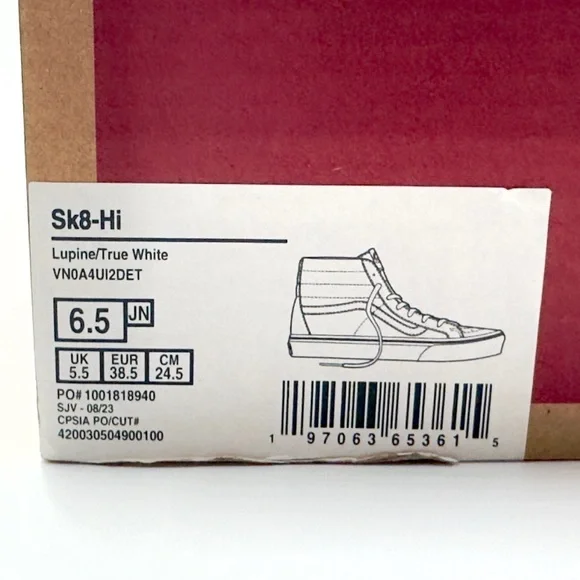 VANS Sk8-Hi Canvas & Suede Lupine & True White Womens 8, Junior 6.5 Sneakers - Picture 9 of 9